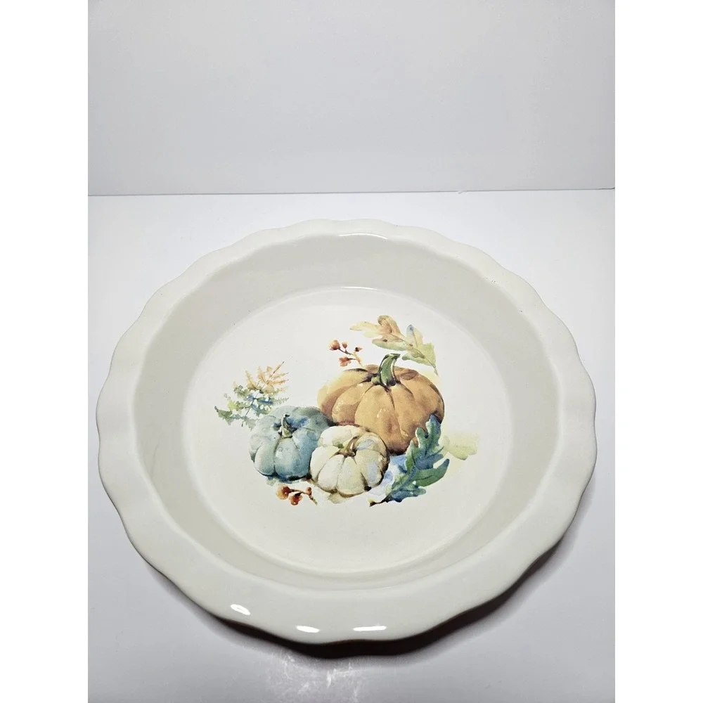 Way to Celebrate Stoneware Ruffled Pie Plate Pumpkin Fall Autumn Thanksgiving